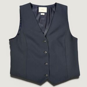 Wilfred Aritzia Pesci Vest Size 10 Navy Blue Minimalist Dark Academia Preppy